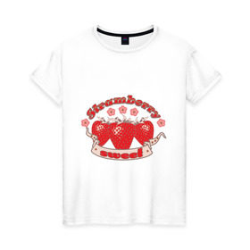 Женская футболка хлопок с принтом Клубнички в Тюмени, 100% хлопок | прямой крой, круглый вырез горловины, длина до линии бедер, слегка спущенное плечо | strawberry | sweet | вкусная | клубника | клубничка | сладкая | ягода | ягодка