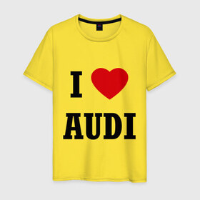 Мужская футболка хлопок с принтом I love audi в Тюмени, 100% хлопок | прямой крой, круглый вырез горловины, длина до линии бедер, слегка спущенное плечо. | Тематика изображения на принте: 