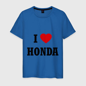 Мужская футболка хлопок с принтом I love Honda в Тюмени, 100% хлопок | прямой крой, круглый вырез горловины, длина до линии бедер, слегка спущенное плечо. | Тематика изображения на принте: 