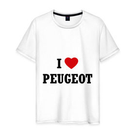 Мужская футболка хлопок с принтом I love Peugeot в Тюмени, 100% хлопок | прямой крой, круглый вырез горловины, длина до линии бедер, слегка спущенное плечо. | Тематика изображения на принте: auto | i love peugeot | peugeot | авто | автомобильные | машины | пежо | тачки