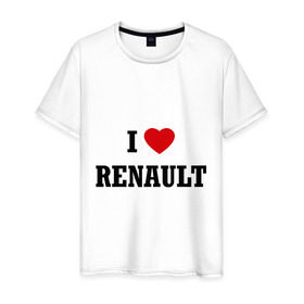 Мужская футболка хлопок с принтом I love Renault в Тюмени, 100% хлопок | прямой крой, круглый вырез горловины, длина до линии бедер, слегка спущенное плечо. | Тематика изображения на принте: i love | i love renault | renault | рено | я люблю рено
