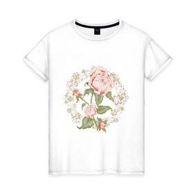 Женская футболка хлопок с принтом Rose в Тюмени, 100% хлопок | прямой крой, круглый вырез горловины, длина до линии бедер, слегка спущенное плечо | букет | девушкам | растение | розы | цветочки | цветы
