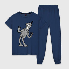Женская пижама хлопок с принтом Futurama (4) в Тюмени, 100% хлопок | брюки и футболка прямого кроя, без карманов, на брюках мягкая резинка на поясе и по низу штанин | bender | futurama | бендер | футурама