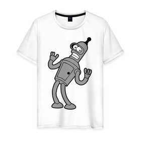 Мужская футболка хлопок с принтом Futurama (4) в Тюмени, 100% хлопок | прямой крой, круглый вырез горловины, длина до линии бедер, слегка спущенное плечо. | bender | futurama | бендер | футурама