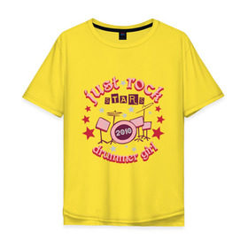 Мужская футболка хлопок Oversize с принтом DrummerGirl в Тюмени, 100% хлопок | свободный крой, круглый ворот, “спинка” длиннее передней части | 