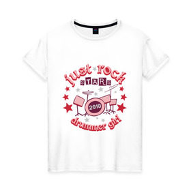 Женская футболка хлопок с принтом DrummerGirl в Тюмени, 100% хлопок | прямой крой, круглый вырез горловины, длина до линии бедер, слегка спущенное плечо | 