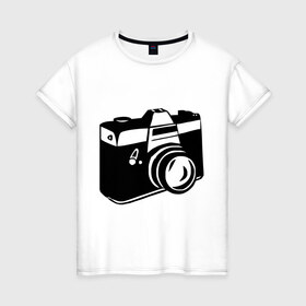 Женская футболка хлопок с принтом Фотоаппарат в Тюмени, 100% хлопок | прямой крой, круглый вырез горловины, длина до линии бедер, слегка спущенное плечо | 