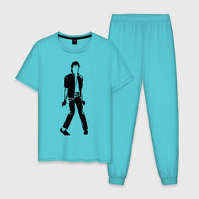Мужская пижама хлопок с принтом Майкл Джексон (9) в Тюмени, 100% хлопок | брюки и футболка прямого кроя, без карманов, на брюках мягкая резинка на поясе и по низу штанин
 | Тематика изображения на принте: michael jackson | зщз | король | майкл джексон | поп