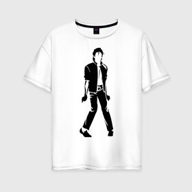 Женская футболка хлопок Oversize с принтом Майкл Джексон (9) в Тюмени, 100% хлопок | свободный крой, круглый ворот, спущенный рукав, длина до линии бедер
 | michael jackson | зщз | король | майкл джексон | поп