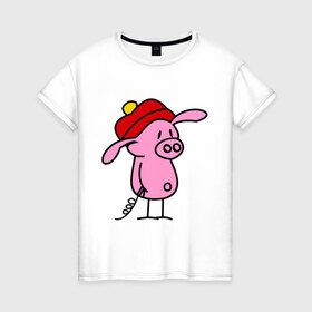 Женская футболка хлопок с принтом Свин в Тюмени, 100% хлопок | прямой крой, круглый вырез горловины, длина до линии бедер, слегка спущенное плечо | поросенок | свин | свинка | свинья