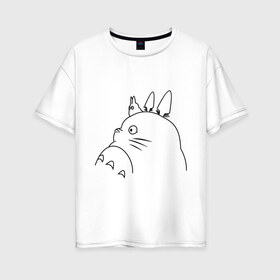 Женская футболка хлопок Oversize с принтом Тоторо в Тюмени, 100% хлопок | свободный крой, круглый ворот, спущенный рукав, длина до линии бедер
 | anime | hayao miyazaki | tonari no totoro | totoro | аниме | мой сосед тоторо | тоторо | хаяо миядзаки