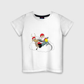 Детская футболка хлопок с принтом Санта-байкер в Тюмени, 100% хлопок | круглый вырез горловины, полуприлегающий силуэт, длина до линии бедер | Тематика изображения на принте: 2012 | new year | дед | дед мороз | нг | новый 2012 | новый год | олень | санта | санта клаус