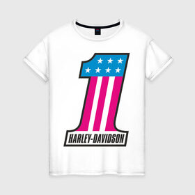 Женская футболка хлопок с принтом Харлей Дэвидсон в Тюмени, 100% хлопок | прямой крой, круглый вырез горловины, длина до линии бедер, слегка спущенное плечо | харлей дэвидсон