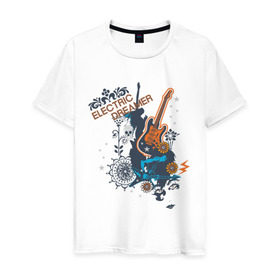 Мужская футболка хлопок с принтом Electric dreamer в Тюмени, 100% хлопок | прямой крой, круглый вырез горловины, длина до линии бедер, слегка спущенное плечо. | гитара