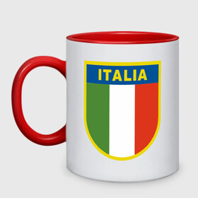 Кружка двухцветная с принтом Italy в Тюмени, керамика | объем — 330 мл, диаметр — 80 мм. Цветная ручка и кайма сверху, в некоторых цветах — вся внутренняя часть | italy | евро 2012 | сборная италии | фк италии | футбол италия