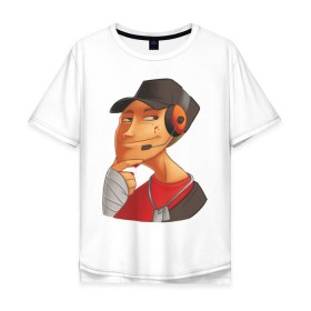 Мужская футболка хлопок Oversize с принтом Scout face - TF2 в Тюмени, 100% хлопок | свободный крой, круглый ворот, “спинка” длиннее передней части | Тематика изображения на принте: team fortress 2 | tf2 | разведчик