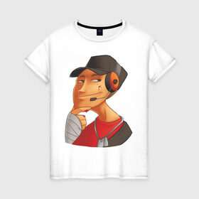 Женская футболка хлопок с принтом Scout face - TF2 в Тюмени, 100% хлопок | прямой крой, круглый вырез горловины, длина до линии бедер, слегка спущенное плечо | team fortress 2 | tf2 | разведчик