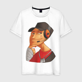 Мужская футболка хлопок с принтом Scout face - TF2 в Тюмени, 100% хлопок | прямой крой, круглый вырез горловины, длина до линии бедер, слегка спущенное плечо. | team fortress 2 | tf2 | разведчик