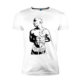 Мужская футболка премиум с принтом 2pac (2) в Тюмени, 92% хлопок, 8% лайкра | приталенный силуэт, круглый вырез ворота, длина до линии бедра, короткий рукав | rap | tupac