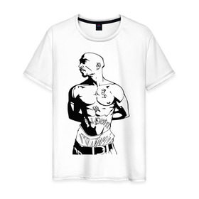 Мужская футболка хлопок с принтом 2pac (2) в Тюмени, 100% хлопок | прямой крой, круглый вырез горловины, длина до линии бедер, слегка спущенное плечо. | rap | tupac