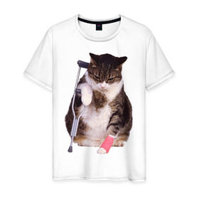 Мужская футболка хлопок с принтом Бедный котик в Тюмени, 100% хлопок | прямой крой, круглый вырез горловины, длина до линии бедер, слегка спущенное плечо. | 