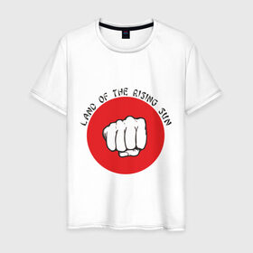 Мужская футболка хлопок с принтом Страна восходящего солнца в Тюмени, 100% хлопок | прямой крой, круглый вырез горловины, длина до линии бедер, слегка спущенное плечо. | land of the rising sun | кулак | страна восходящего солнца | флаг японии | япония