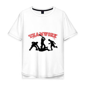 Мужская футболка хлопок Oversize с принтом Командная работа в Тюмени, 100% хлопок | свободный крой, круглый ворот, “спинка” длиннее передней части | Тематика изображения на принте: бита | бьют | драка | командная работа | потасовка | разборки | тимворк