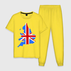 Мужская пижама хлопок с принтом Карта Англии в Тюмени, 100% хлопок | брюки и футболка прямого кроя, без карманов, на брюках мягкая резинка на поясе и по низу штанин
 | england | gb | uk | британия | британский флаг | карта англии | флаги