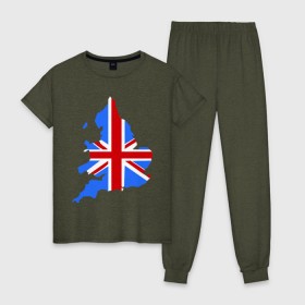 Женская пижама хлопок с принтом Карта Англии в Тюмени, 100% хлопок | брюки и футболка прямого кроя, без карманов, на брюках мягкая резинка на поясе и по низу штанин | england | gb | uk | британия | британский флаг | карта англии | флаги