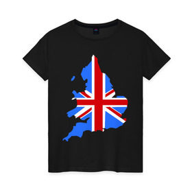 Женская футболка хлопок с принтом Карта Англии в Тюмени, 100% хлопок | прямой крой, круглый вырез горловины, длина до линии бедер, слегка спущенное плечо | england | gb | uk | британия | британский флаг | карта англии | флаги