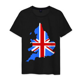 Мужская футболка хлопок с принтом Карта Англии в Тюмени, 100% хлопок | прямой крой, круглый вырез горловины, длина до линии бедер, слегка спущенное плечо. | Тематика изображения на принте: england | gb | uk | британия | британский флаг | карта англии | флаги