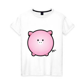 Женская футболка хлопок с принтом Cute Puffy Animals (2) в Тюмени, 100% хлопок | прямой крой, круглый вырез горловины, длина до линии бедер, слегка спущенное плечо | cute puffy animals | животные | милые надутые | поросенок | свинка | свинья | хрюн | хрюшка
