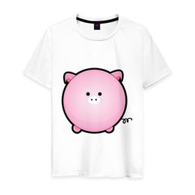 Мужская футболка хлопок с принтом Cute Puffy Animals (2) в Тюмени, 100% хлопок | прямой крой, круглый вырез горловины, длина до линии бедер, слегка спущенное плечо. | cute puffy animals | животные | милые надутые | поросенок | свинка | свинья | хрюн | хрюшка