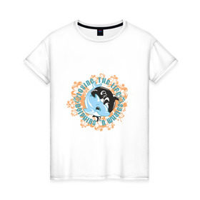 Женская футболка хлопок с принтом Дельфины в Тюмени, 100% хлопок | прямой крой, круглый вырез горловины, длина до линии бедер, слегка спущенное плечо | графика | дельфин | дельфины | животные | млекопитающие | принт