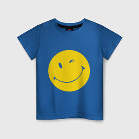 Детская футболка хлопок с принтом Smiles в Тюмени, 100% хлопок | круглый вырез горловины, полуприлегающий силуэт, длина до линии бедер | Тематика изображения на принте: smiles | подмигивающий смайлик | смайл | смайлик | улыбающейся смайлик | улыбка