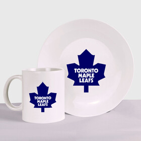 Набор: тарелка + кружка с принтом Toronto Maple Leafs в Тюмени, керамика | Кружка: объем — 330 мл, диаметр — 80 мм. Принт наносится на бока кружки, можно сделать два разных изображения. 
Тарелка: диаметр - 210 мм, диаметр для нанесения принта - 120 мм. | Тематика изображения на принте: 