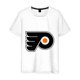 Мужская футболка хлопок с принтом Philadelphia Flyers в Тюмени, 100% хлопок | прямой крой, круглый вырез горловины, длина до линии бедер, слегка спущенное плечо. | Тематика изображения на принте: hockey | nhl | национальная лига | нхл | филадельфия флаерс | хокей | хоккей