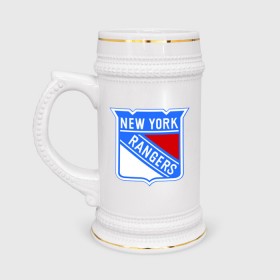 Кружка пивная с принтом New York Rangers в Тюмени,  керамика (Материал выдерживает высокую температуру, стоит избегать резкого перепада температур) |  объем 630 мл | new york rangers | nhl | национальная хоккейная лига | нью йорк рейнджерс | хоккей | хоккейная лига