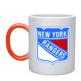 Кружка хамелеон с принтом New York Rangers в Тюмени, керамика | меняет цвет при нагревании, емкость 330 мл | new york rangers | nhl | национальная хоккейная лига | нью йорк рейнджерс | хоккей | хоккейная лига