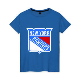 Женская футболка хлопок с принтом New York Rangers в Тюмени, 100% хлопок | прямой крой, круглый вырез горловины, длина до линии бедер, слегка спущенное плечо | new york rangers | nhl | национальная хоккейная лига | нью йорк рейнджерс | хоккей | хоккейная лига