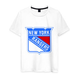 Мужская футболка хлопок с принтом New York Rangers в Тюмени, 100% хлопок | прямой крой, круглый вырез горловины, длина до линии бедер, слегка спущенное плечо. | Тематика изображения на принте: new york rangers | nhl | национальная хоккейная лига | нью йорк рейнджерс | хоккей | хоккейная лига