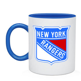 Кружка двухцветная с принтом New York Rangers в Тюмени, керамика | объем — 330 мл, диаметр — 80 мм. Цветная ручка и кайма сверху, в некоторых цветах — вся внутренняя часть | new york rangers | nhl | национальная хоккейная лига | нью йорк рейнджерс | хоккей | хоккейная лига