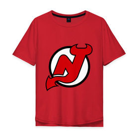 Мужская футболка хлопок Oversize с принтом New Jersey Devils в Тюмени, 100% хлопок | свободный крой, круглый ворот, “спинка” длиннее передней части | Тематика изображения на принте: национальная хоккейная лига | нхл | нью джерси девилс