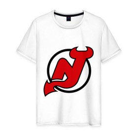 Мужская футболка хлопок с принтом New Jersey Devils в Тюмени, 100% хлопок | прямой крой, круглый вырез горловины, длина до линии бедер, слегка спущенное плечо. | национальная хоккейная лига | нхл | нью джерси девилс