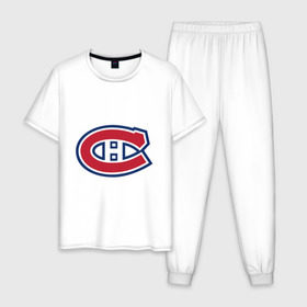Мужская пижама хлопок с принтом Montreal Canadiens в Тюмени, 100% хлопок | брюки и футболка прямого кроя, без карманов, на брюках мягкая резинка на поясе и по низу штанин
 | montreal canadiens | канадская хоккейная лига | монтреал | нхл | хокей | хоккей