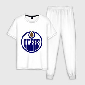 Мужская пижама хлопок с принтом Edmonton Oilers в Тюмени, 100% хлопок | брюки и футболка прямого кроя, без карманов, на брюках мягкая резинка на поясе и по низу штанин
 | edmonton oilers | nhl | нхл | хокей | хоккей | эдмонтон ойлерс