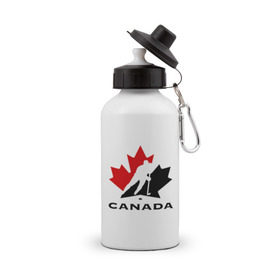 Бутылка спортивная с принтом Canada в Тюмени, металл | емкость — 500 мл, в комплекте две пластиковые крышки и карабин для крепления | canada | hockey | nhl | канада | лига | нхл | хокей | хокейнаялига | хоккей | хоккейная лига