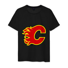 Мужская футболка хлопок с принтом Calgary Flames в Тюмени, 100% хлопок | прямой крой, круглый вырез горловины, длина до линии бедер, слегка спущенное плечо. | Тематика изображения на принте: calgary flames | nhl | гелери флеймс | нхл | хоккей | хоккейная лига