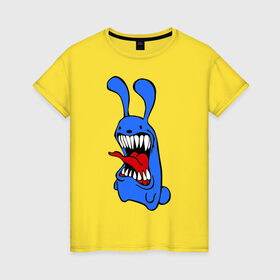 Женская футболка хлопок с принтом Злой заяц в Тюмени, 100% хлопок | прямой крой, круглый вырез горловины, длина до линии бедер, слегка спущенное плечо | злой заяц | монстры