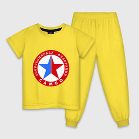 Детская пижама хлопок с принтом Федерация САМБО в Тюмени, 100% хлопок |  брюки и футболка прямого кроя, без карманов, на брюках мягкая резинка на поясе и по низу штанин
 | борьба